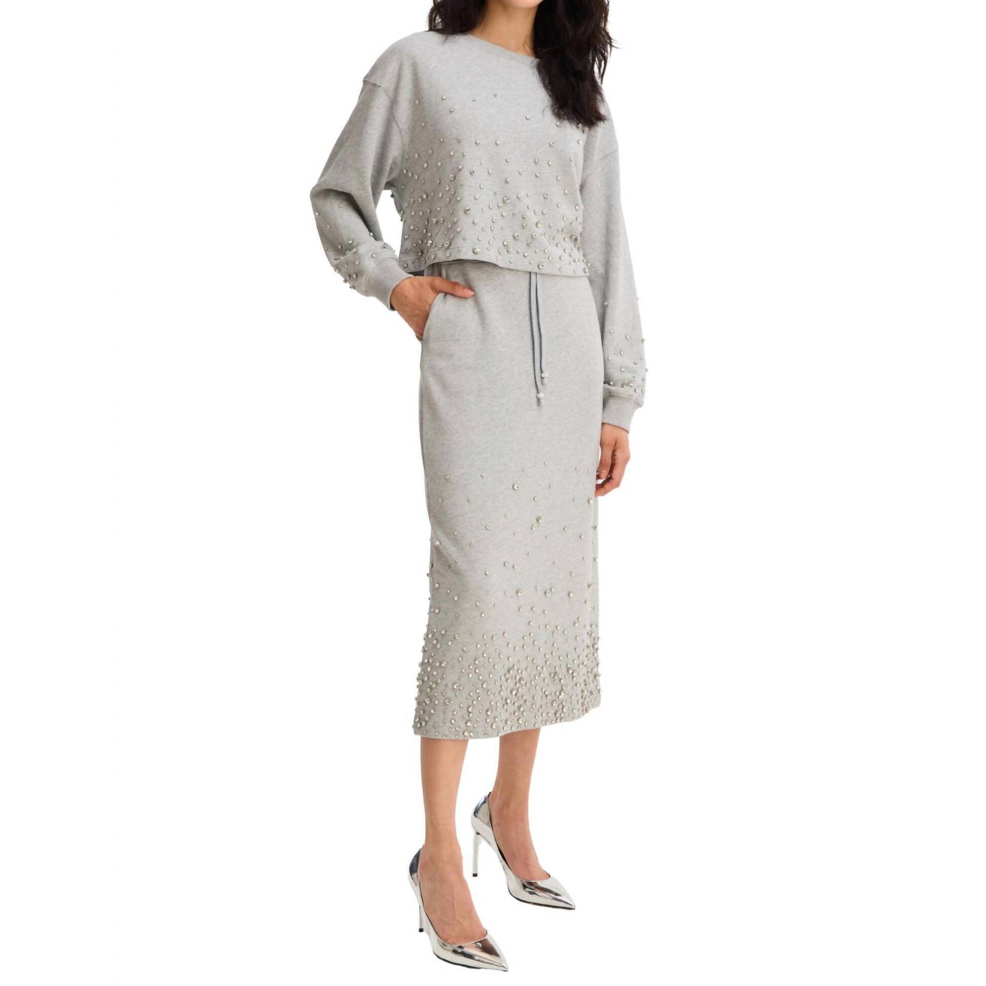 New Allison New York Rhinestone Midi Skirt In Heather Grey